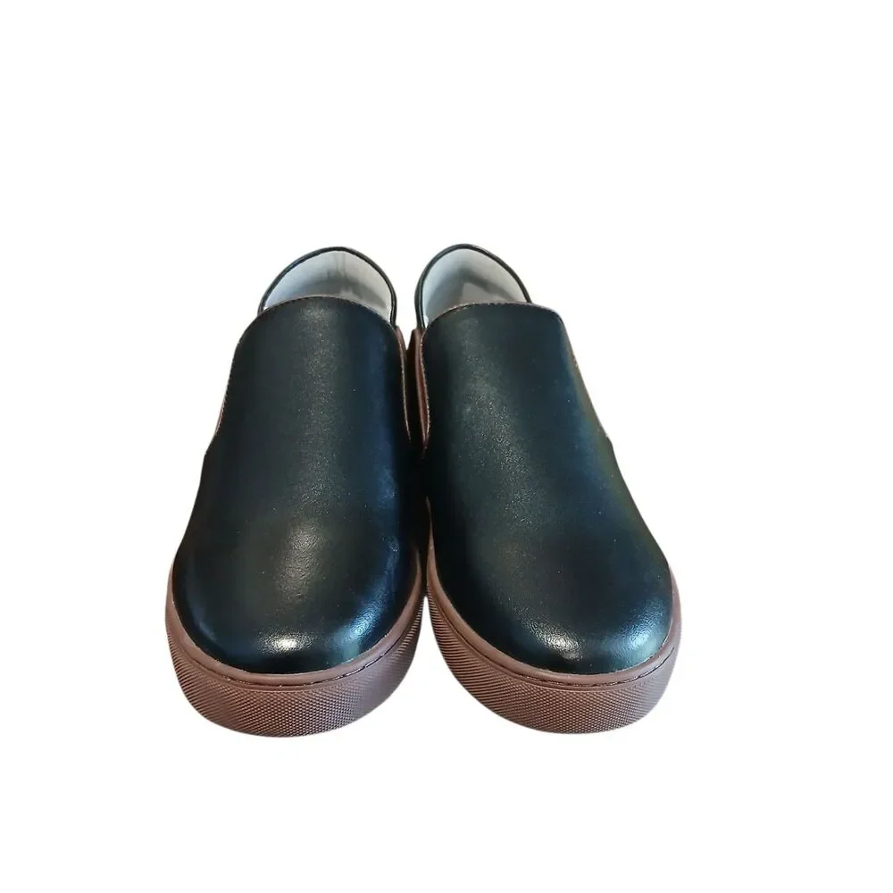Ruby Label Size 6 Boys EU 38 Black Leather Brown Trim Loafer Slip-On Shoes Dress